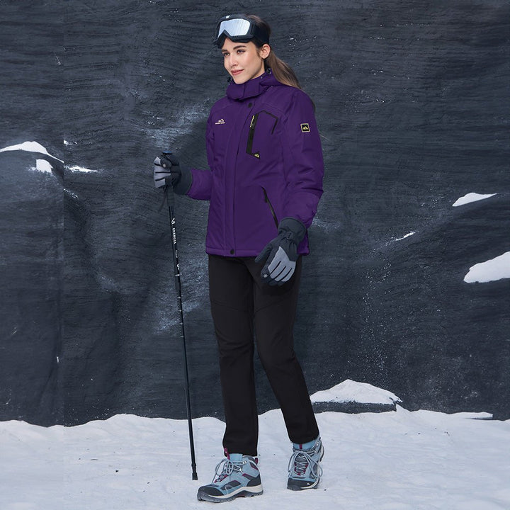 Veste de Ski Femme Doublée Polaire Imperméable Col Montant