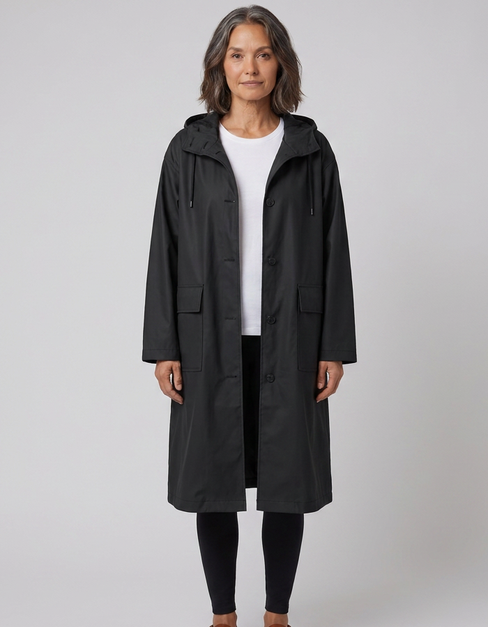 Lightweight Women's Waterproof Windproof Hooded Button-Fastening Jacket