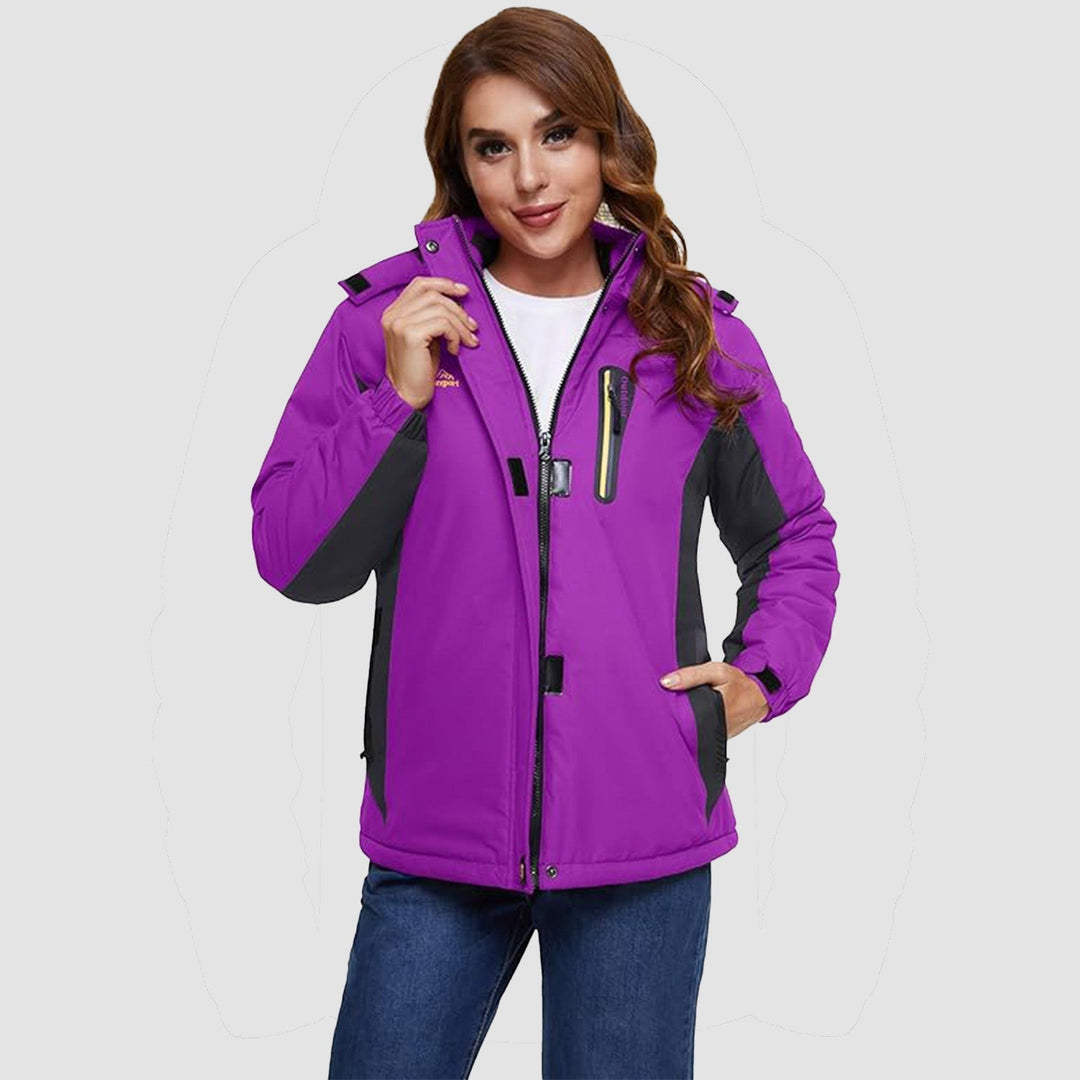 Veste de Ski Femme Imperméable Doublée Polaire à Capuche