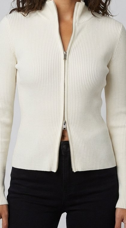 Dames-cardigan van ribgebreid materiaal met aansluitende pasvorm en dubbele ritssluiting