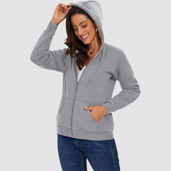 Sweat à Capuche Femme Doublé Sherpa Zippé avec Poches