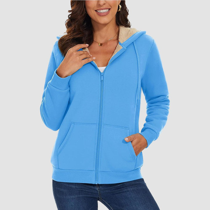 Sweat à Capuche Femme Doublé Sherpa Zippé avec Poches