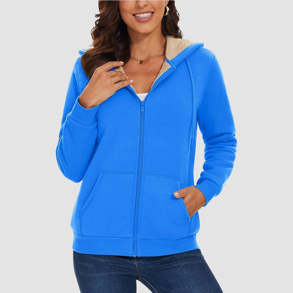 Sweat à Capuche Femme Doublé Sherpa Zippé avec Poches