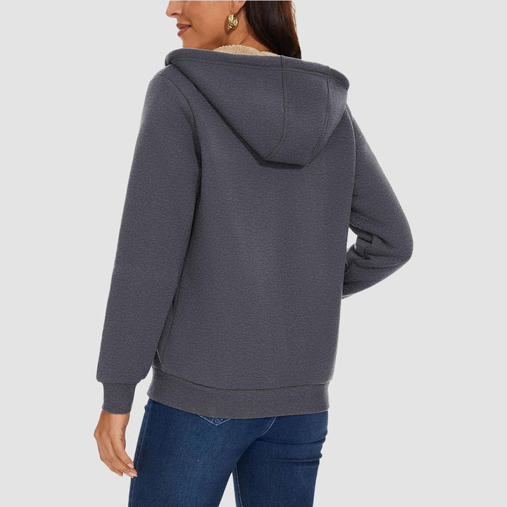 Sweat à Capuche Femme Doublé Sherpa Zippé avec Poches