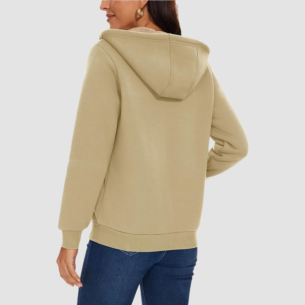 Sweat à Capuche Femme Doublé Sherpa Zippé avec Poches