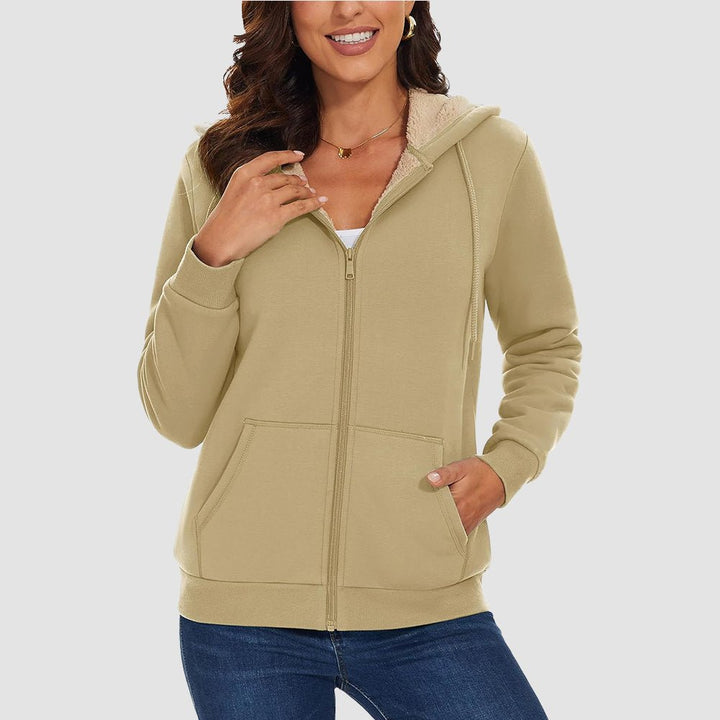 Sweat à Capuche Femme Doublé Sherpa Zippé avec Poches