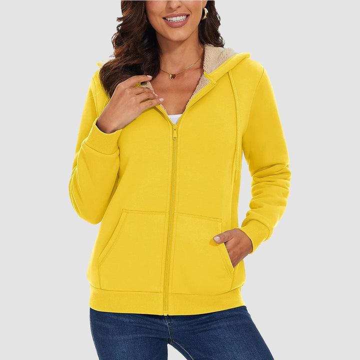 Sweat à Capuche Femme Doublé Sherpa Zippé avec Poches