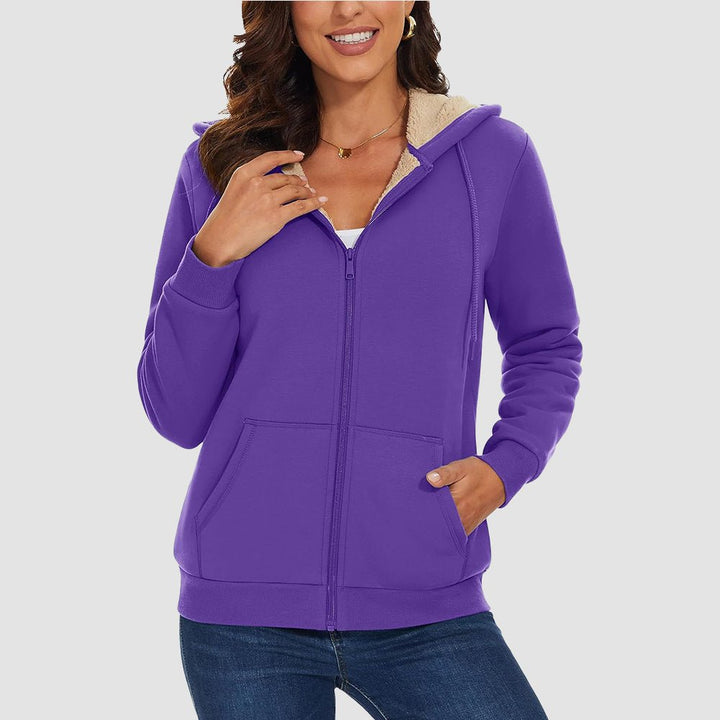 Sweat à Capuche Femme Doublé Sherpa Zippé avec Poches