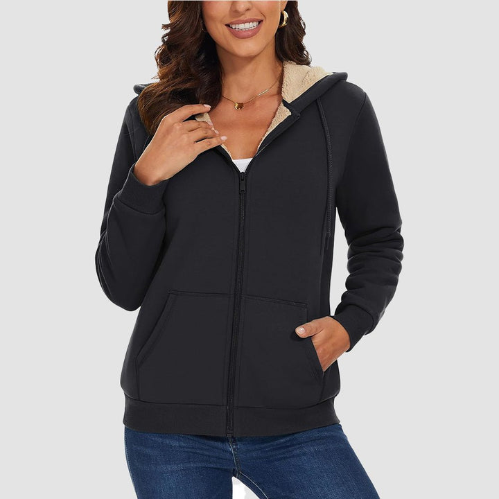 Sweat à Capuche Femme Doublé Sherpa Zippé avec Poches