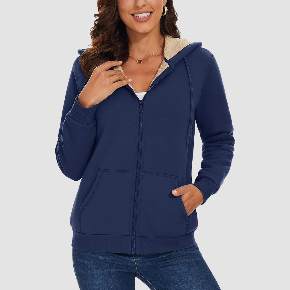 Sweat à Capuche Femme Doublé Sherpa Zippé avec Poches