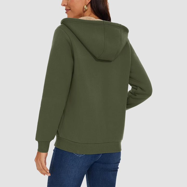 Sweat à Capuche Femme Doublé Sherpa Zippé avec Poches