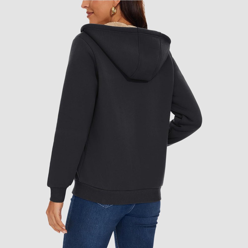Sweat à Capuche Femme Doublé Sherpa Zippé avec Poches