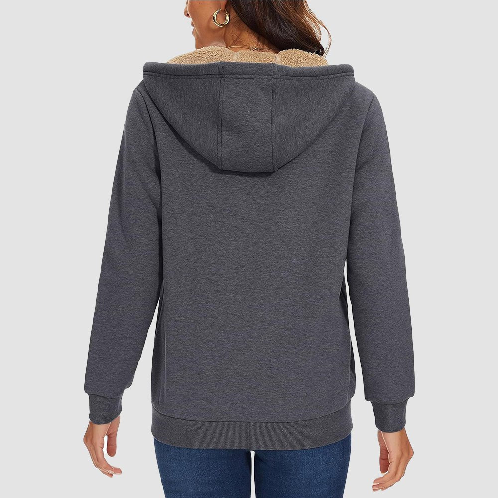 Sweat à Capuche Femme Doublé Sherpa Zippé avec Poches