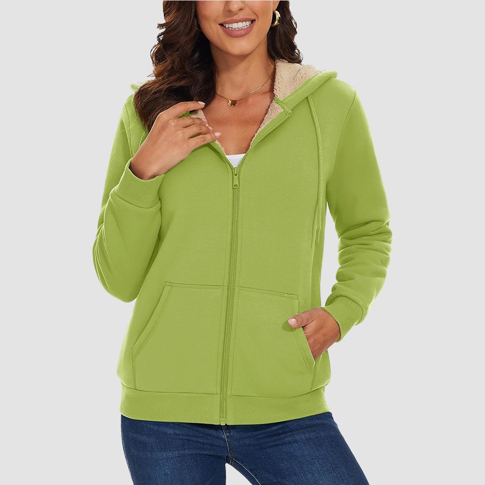 Sweat à Capuche Femme Doublé Sherpa Zippé avec Poches
