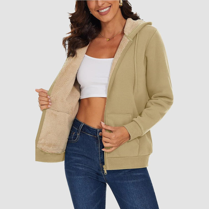 Sweat à Capuche Femme Doublé Sherpa Zippé avec Poches