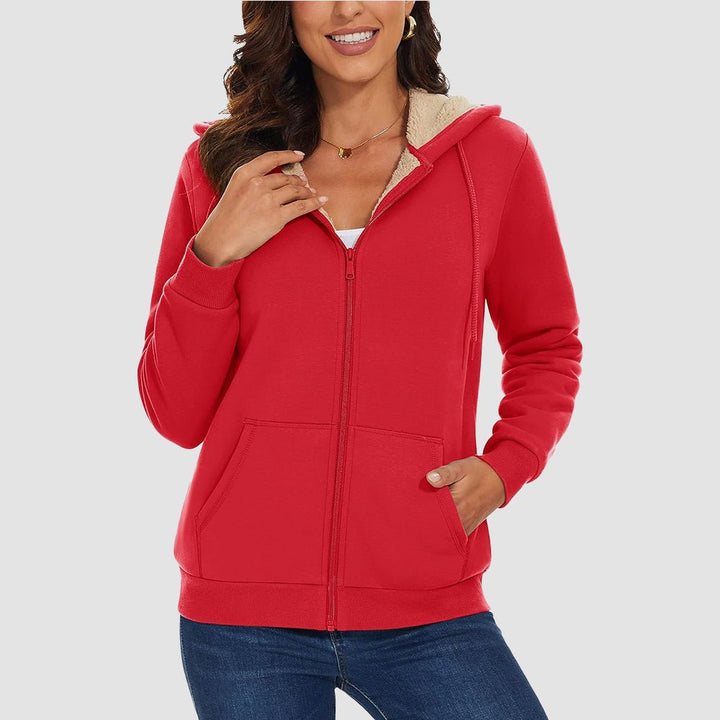 Sweat à Capuche Femme Doublé Sherpa Zippé avec Poches