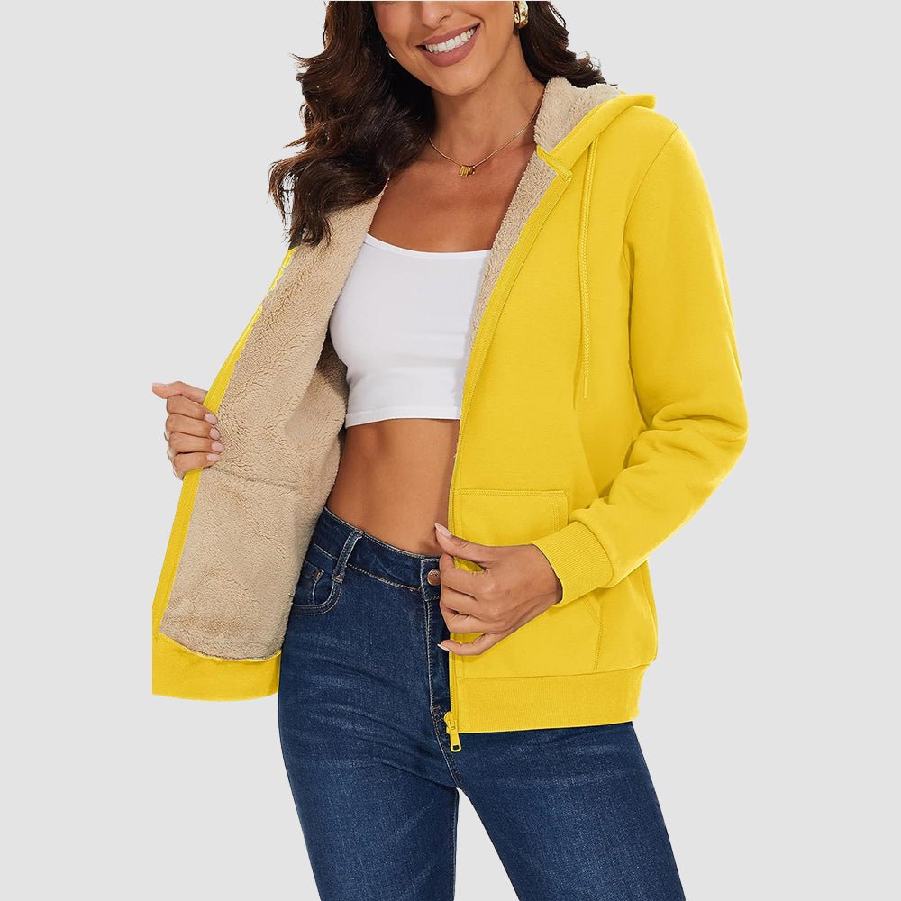 Sweat à Capuche Femme Doublé Sherpa Zippé avec Poches