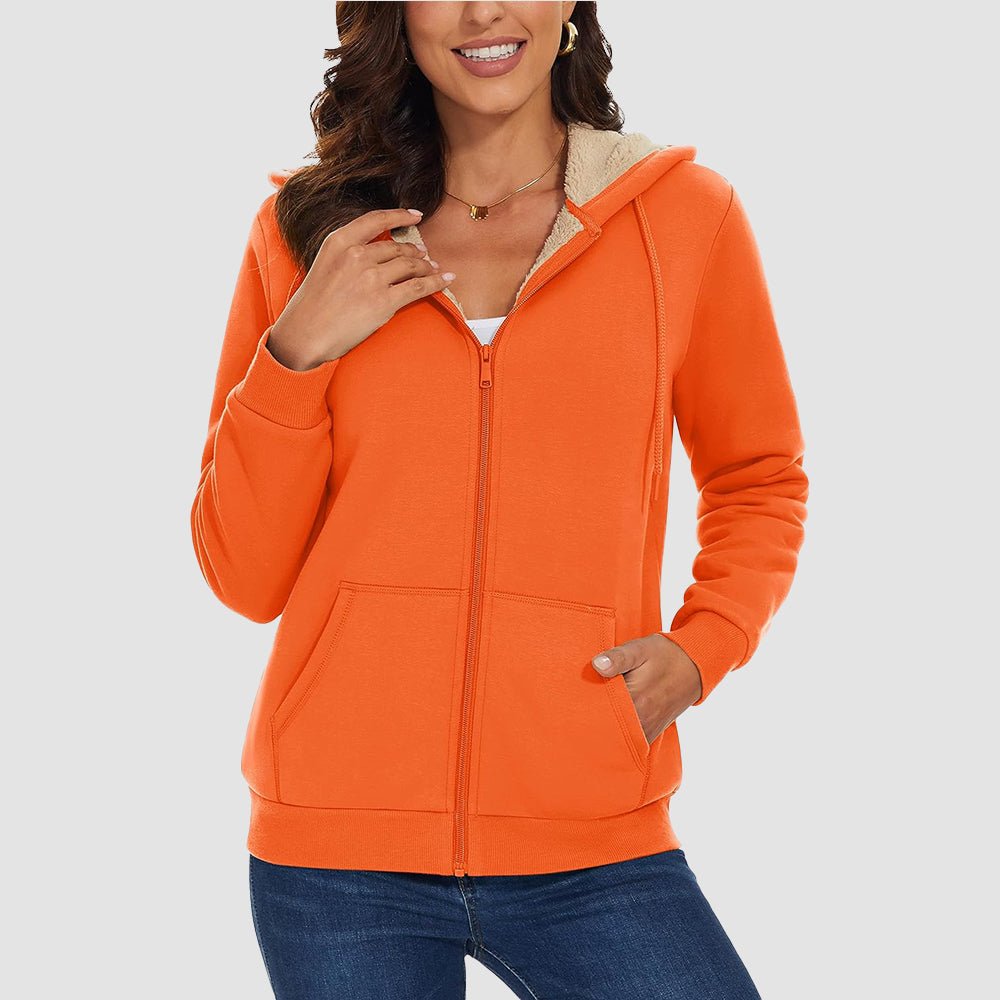 Sweat à Capuche Femme Doublé Sherpa Zippé avec Poches