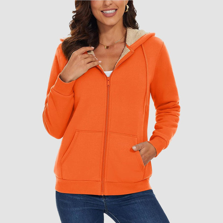 Sweat à Capuche Femme Doublé Sherpa Zippé avec Poches