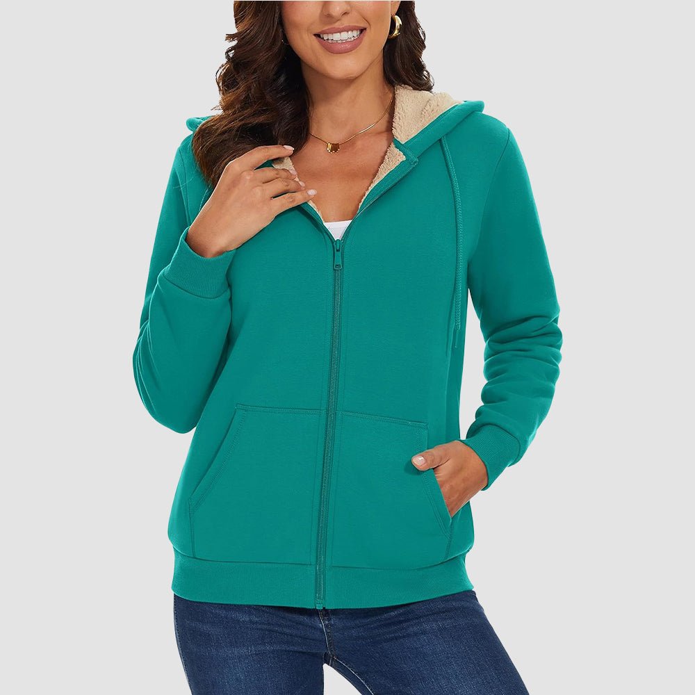 Sweat à Capuche Femme Doublé Sherpa Zippé avec Poches
