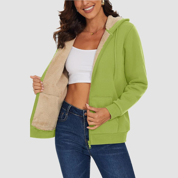 Sweat à Capuche Femme Doublé Sherpa Zippé avec Poches