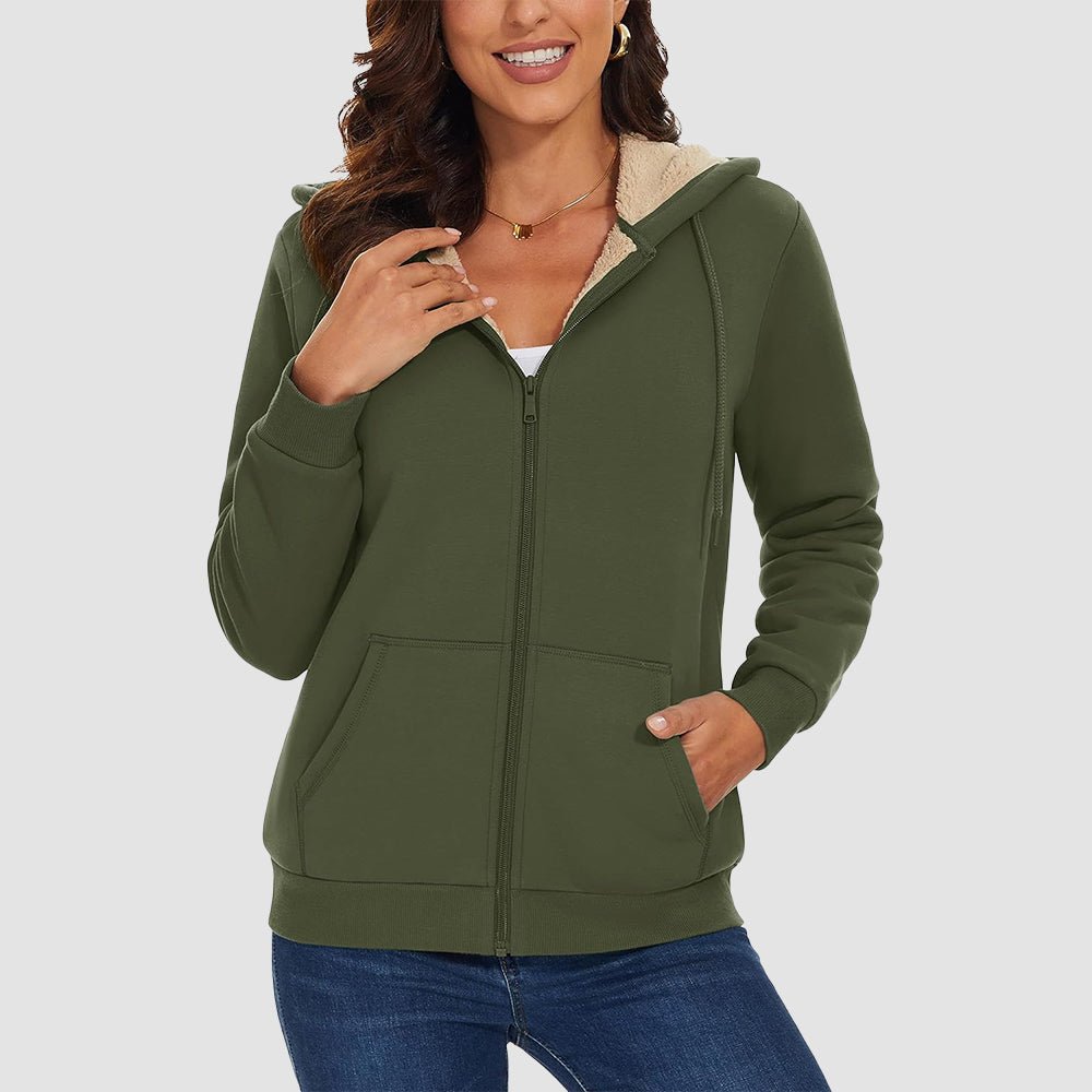 Sweat à Capuche Femme Doublé Sherpa Zippé avec Poches
