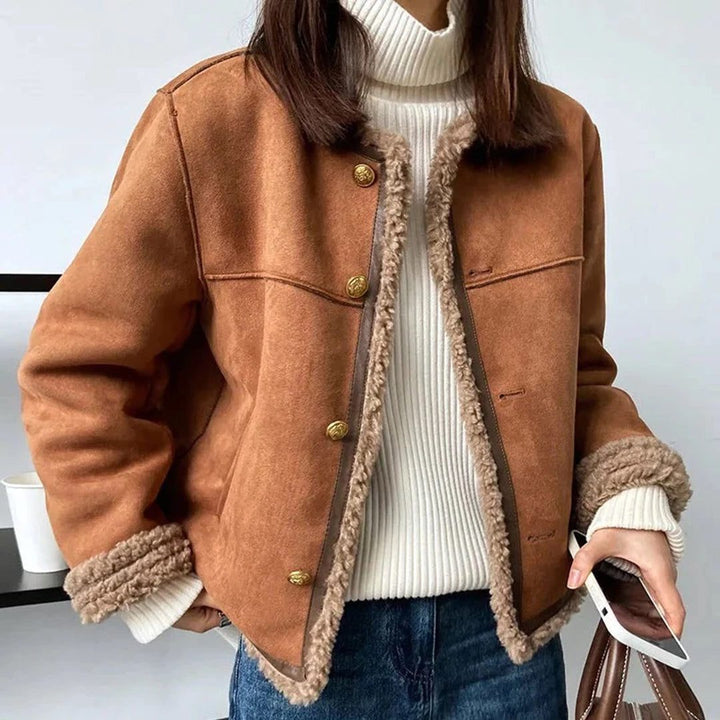 Veste Femme Suédine Doublée Moumoute Boutons