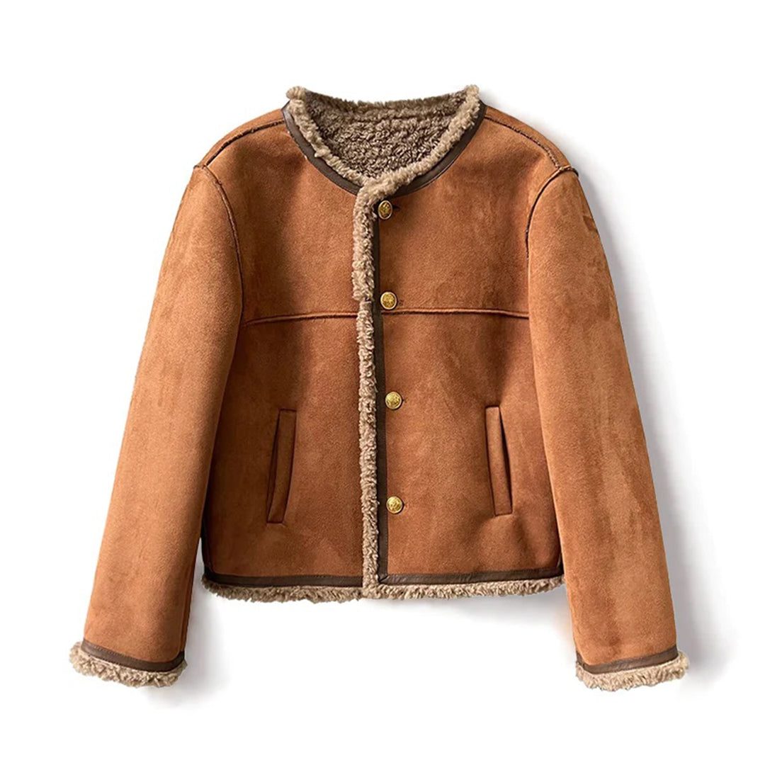 Veste Femme Suédine Doublée Moumoute Boutons