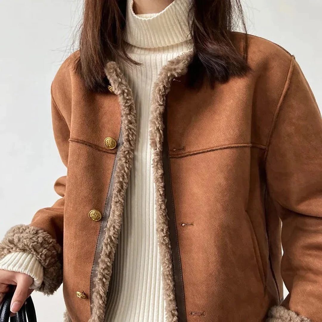 Veste Femme Suédine Doublée Moumoute Boutons