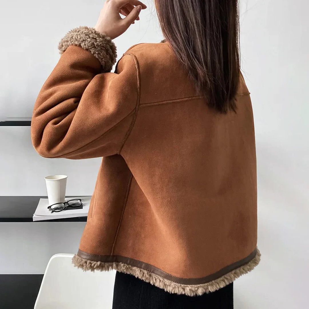 Veste Femme Suédine Doublée Moumoute Boutons