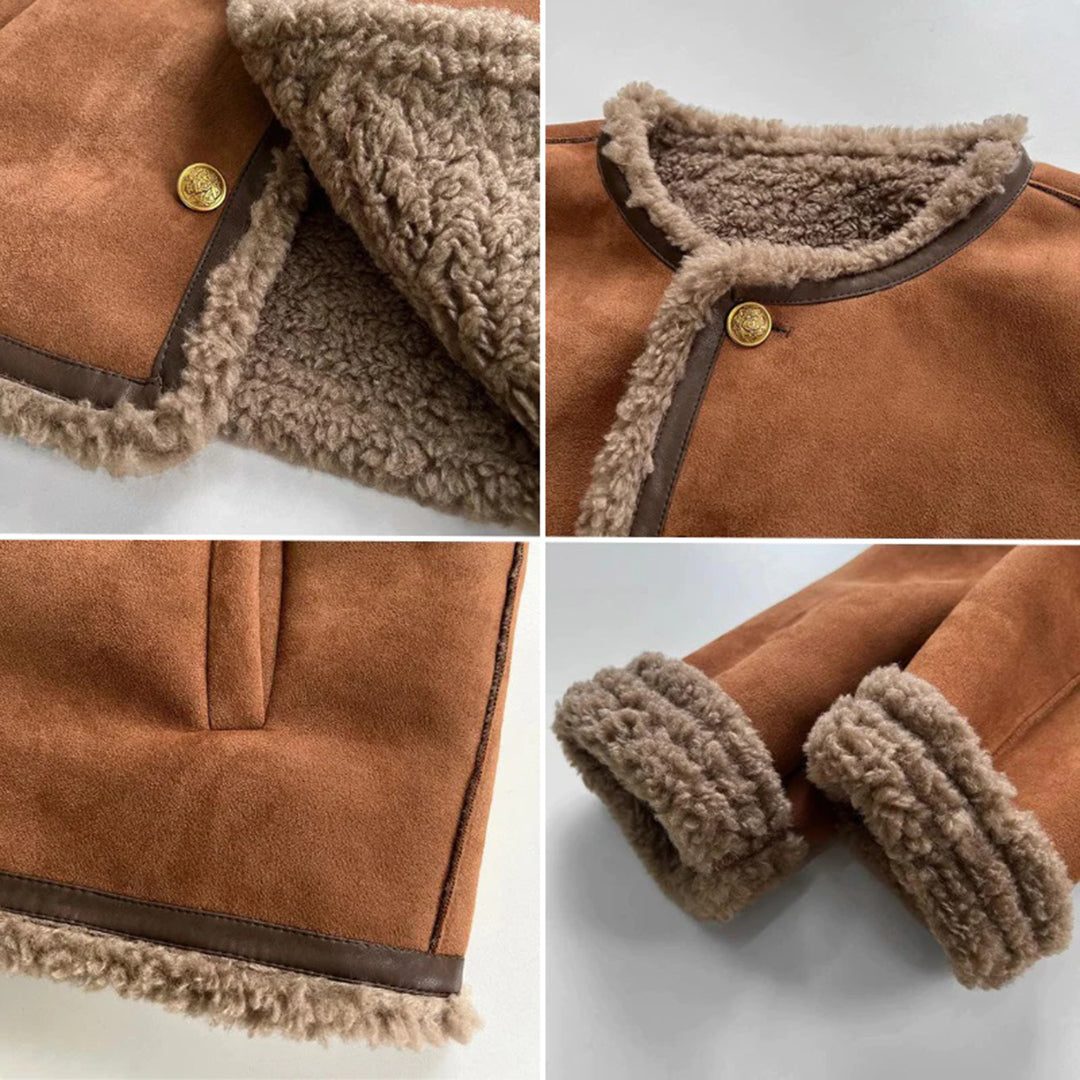 Veste Femme Suédine Doublée Moumoute Boutons