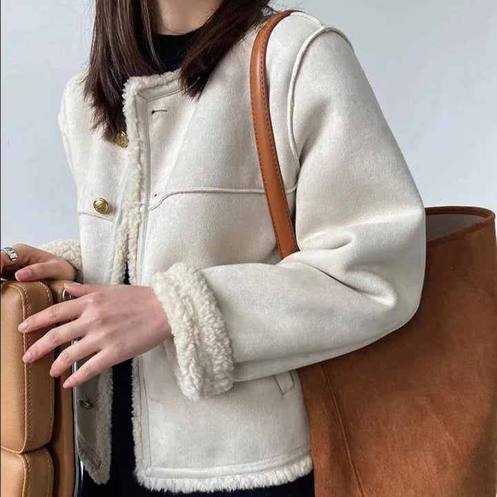 Veste Femme Suédine Doublée Moumoute Boutons
