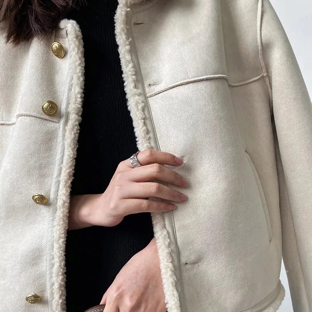 Veste Femme Suédine Doublée Moumoute Boutons