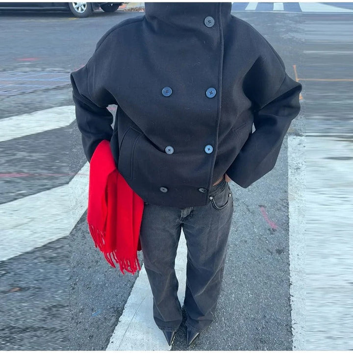 Manteau Femme en Mélange de Laine à Col Montant